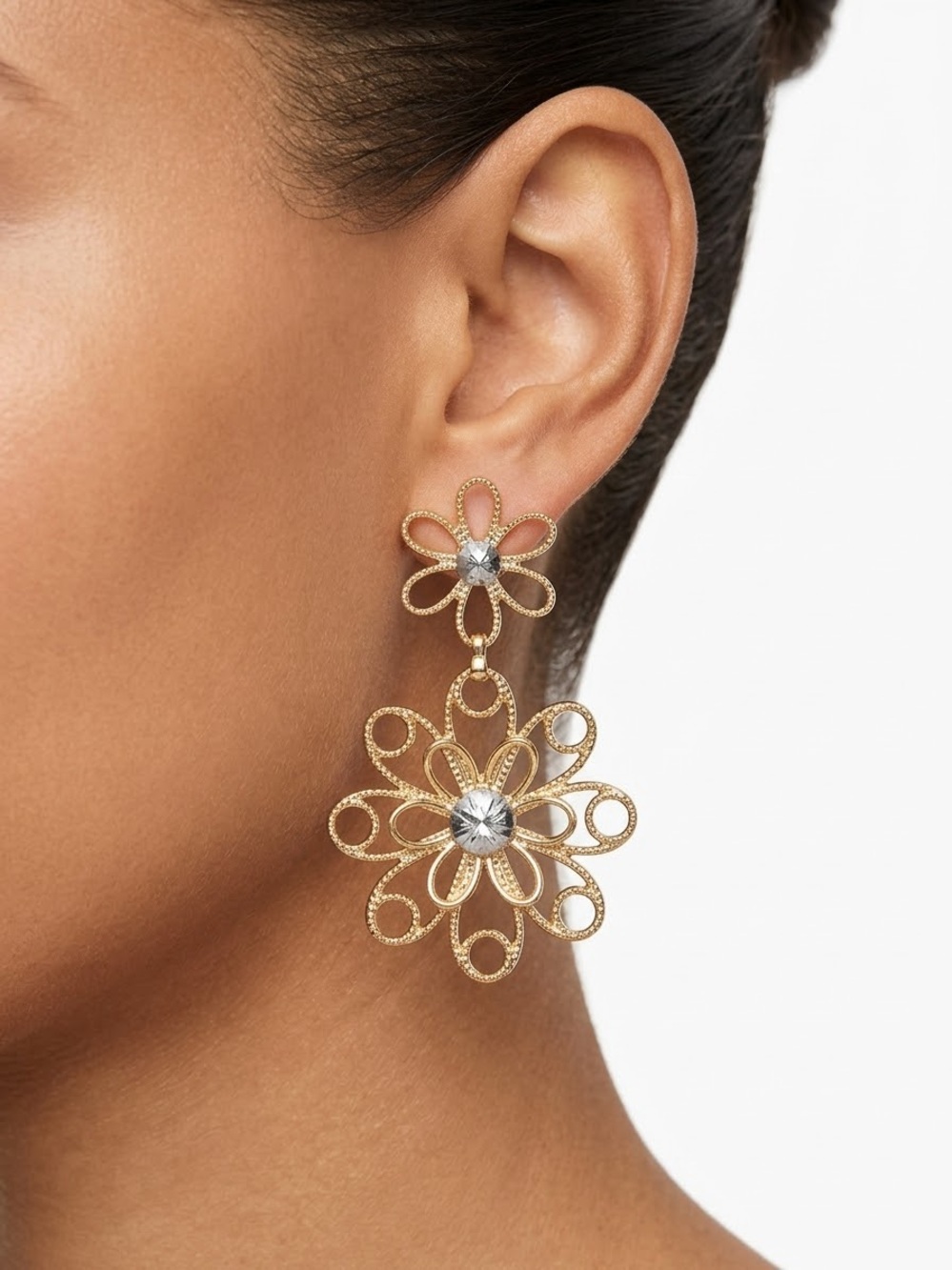 Gold Floral Drop Earrings - Women Jewelry